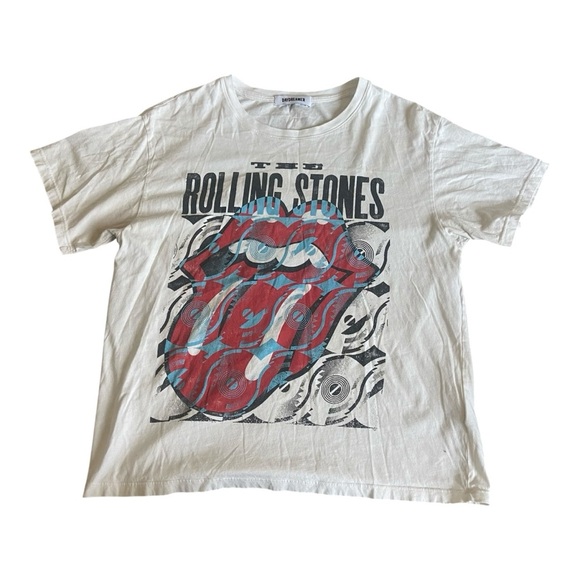 Daydreamer Rolling Stones Record Tongue Boyfriend Tee • Vintage White Medium - Picture 1 of 5